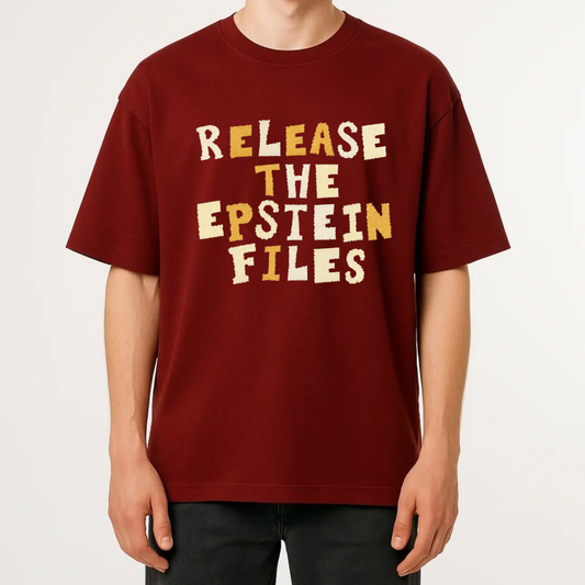 Front view of the government vault clearance tee displaying political protest stencil typography across the chest of a dark cotton shirt. - hiyamart