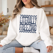 Front view of the literally freezing crewneck displaying sarcastic 'Literally Freezing' graphic typography across the chest of a soft fleece sweatshirt. - dogmomhat