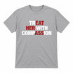 Front view of the parke horizon tee displaying 'Treat Her With Compassion' inspirational quote graphic typography across the chest of a soft round neck shirt. - hiyamart