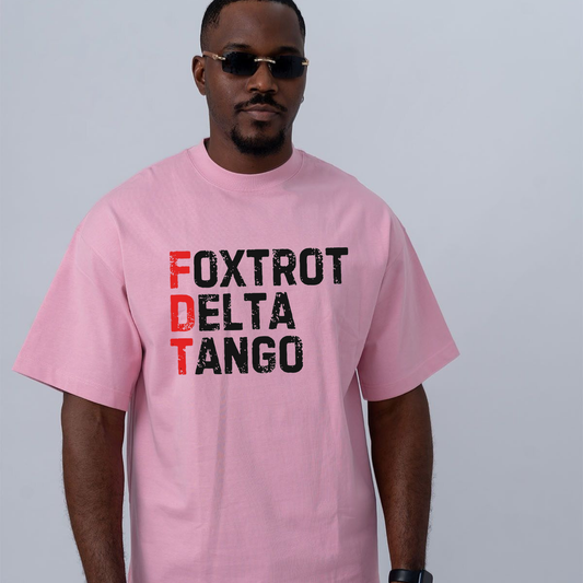 Front view of the parke horizon tee displaying tactical military acronym 'Foxtrot Delta Tango' graphic typography across the chest of a cooling performance shirt. - dogmomhat