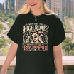 Front view of the parke horizon tee displaying vintage mid-century rockabilly pin-up girl graphic artwork across the chest of a soft cotton shirt. - hiyamart
