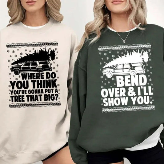 Funny Couples Christmas Sweatshirts – Christmas Vacation Big Tree Graphic Set - Hiyamart