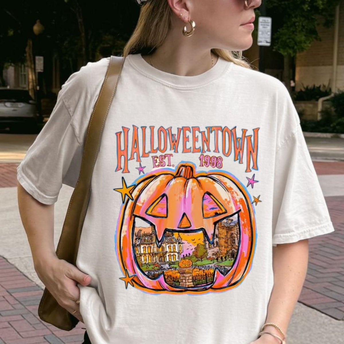 Halloween Town University T-Shirt – Retro Pumpkin Spooky Season Preppy Graphic Tee. - Hiyamart