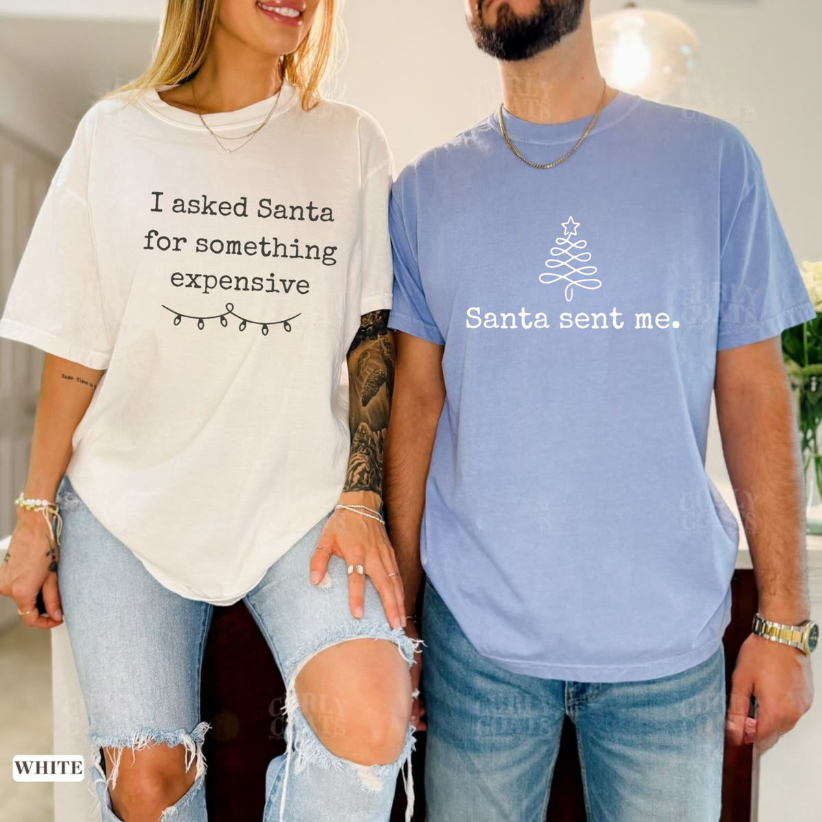 His & Hers Festive Holiday Humor Tees – Comfort Colors Matching Santa Quote Couple Shirt - Hiyamart