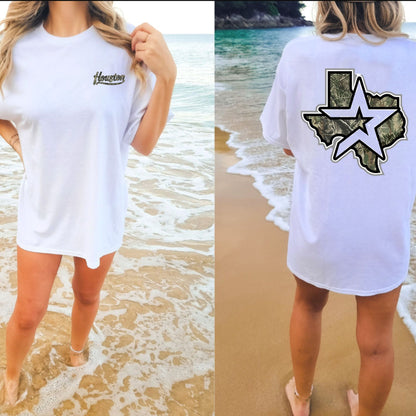 Lone Star Camouflage Duty T-Shirt – Houston Texas Dual-Print Patriot Graphic Tee - Hiyamart