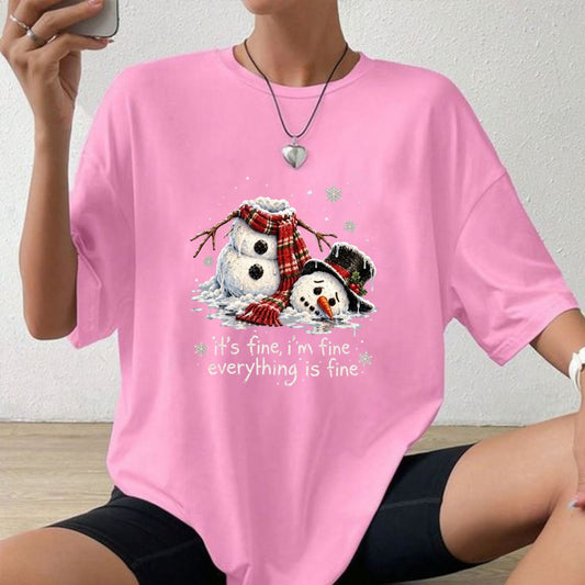 Melting Snowman Everything’s Fine T-Shirt – Funny Sarcastic Holiday Chaos Graphic Tee - Hiyamart