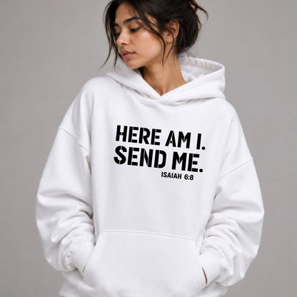 Men’s Christian Hoodie – Here Am I Send Me Isaiah 6:8 Bible Verse Graphic Sweatshirt - Hiyamart