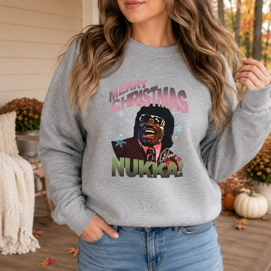 Merry Christmas Nuggah Sweatshirt – Funny Retro Holiday Movie Graphic Pullover - Hiyamart
