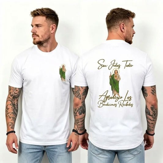 Patron of Hope Dual-Print T-Shirt – St. Jude Thaddeus Latino Heritage Graphic Tee - Hiyamart