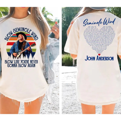 Shop this parke horizon tee. Soft cotton t-shirt featuring John Anderson 'Seminole Wind 1954-2026' country music legend memorial graphic artwork. Printed in USA! - hiyamart