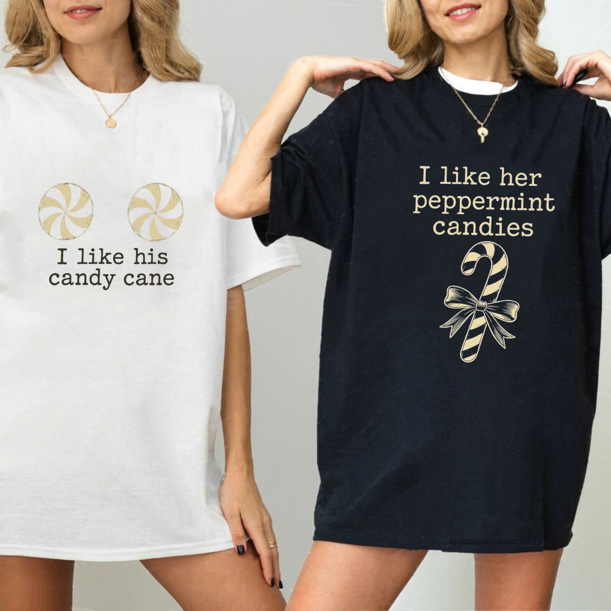 Sweet & Festive Matching Holiday Tees – Comfort Colors Candy Cane Peppermint Couple Shirt - Hiyamart