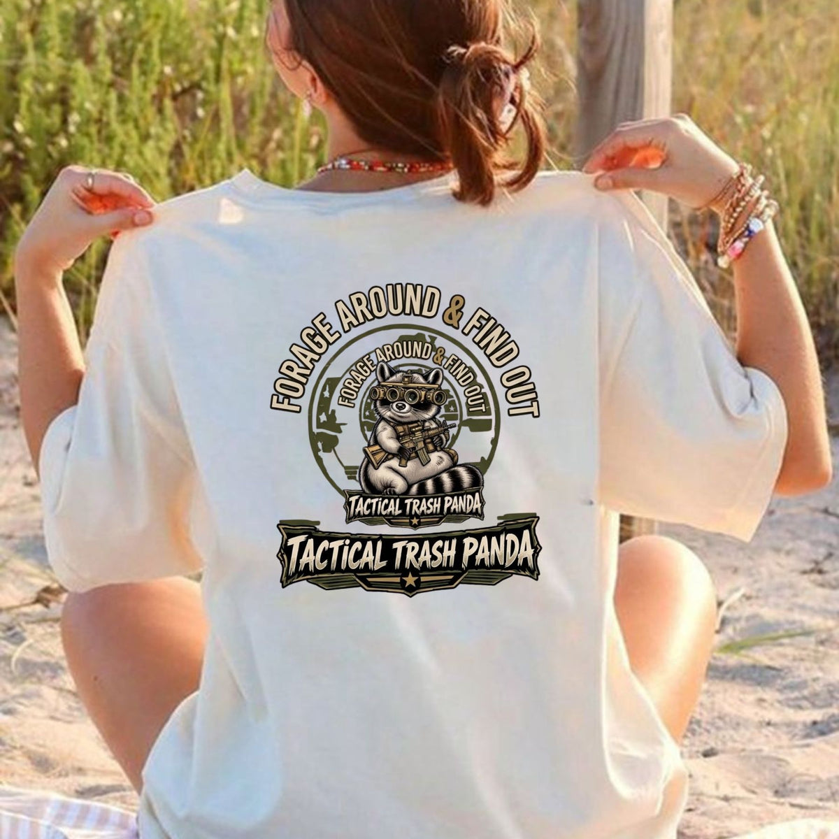 Tactical Trash Panda Back Print T-Shirt – Funny Forage Around Outdoor Graphic Tee - Hiyamart