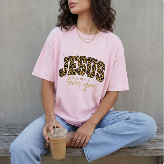 Wilderness Grace Typography T-Shirt – Trendy Leopard Print Faith Statement Tee - Hiyamart