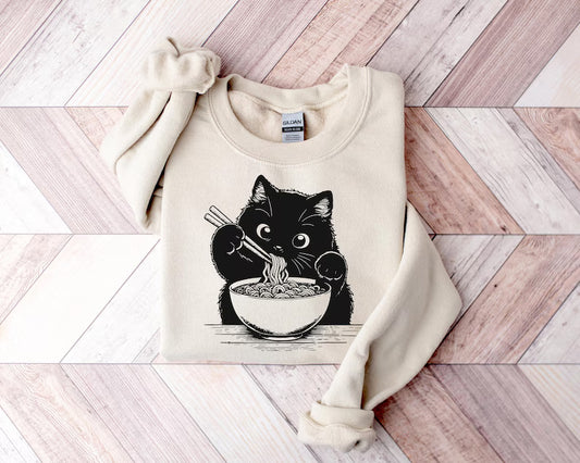 Noodle Cat Ramen Lover Graphic Sweatshirt