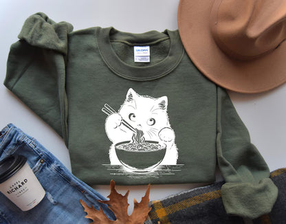Noodle Cat Ramen Lover Graphic Sweatshirt