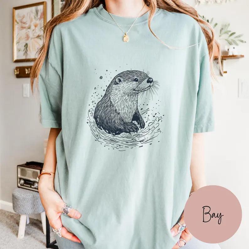 Cute Sea Otter Coastal Beach Graphic T-Shirt